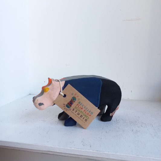 Handmade recycled flip flop hippo sculpture by RFFS Studio, Cape Town