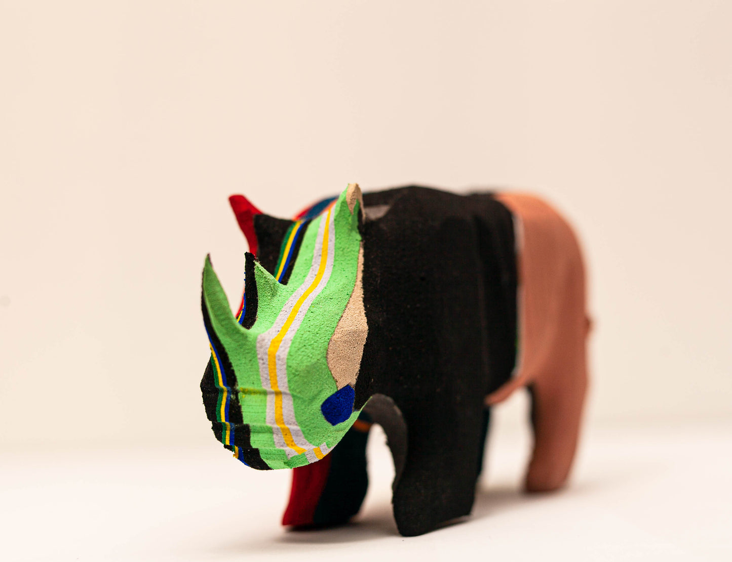 Handmade recycled flip flop rhino sculpture by RFFS Studio, Cape Town