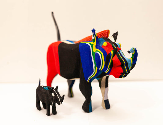 Handmade recycled flip flop warthog sculpture by RFFS Studio, Cape Town