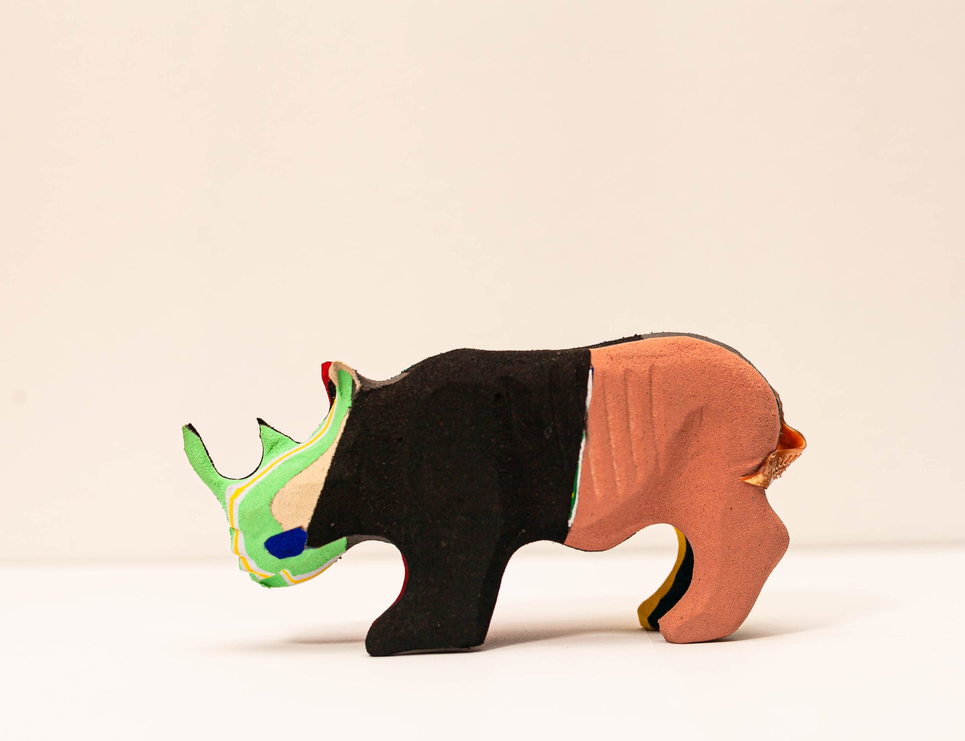 Handmade recycled flip flop rhino sculpture by RFFS Studio, Cape Town
