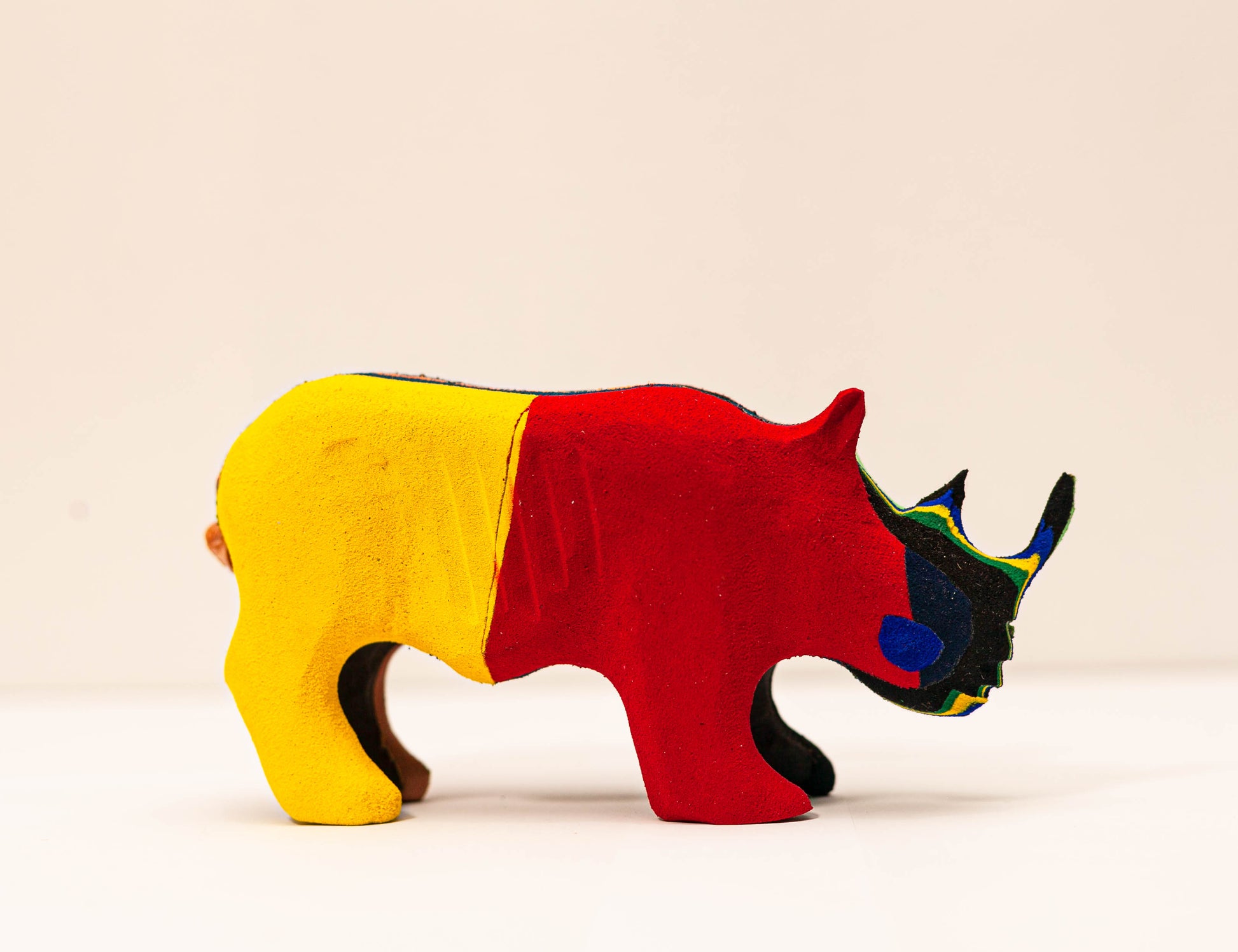 Handmade recycled flip flop rhino sculpture by RFFS Studio, Cape Town