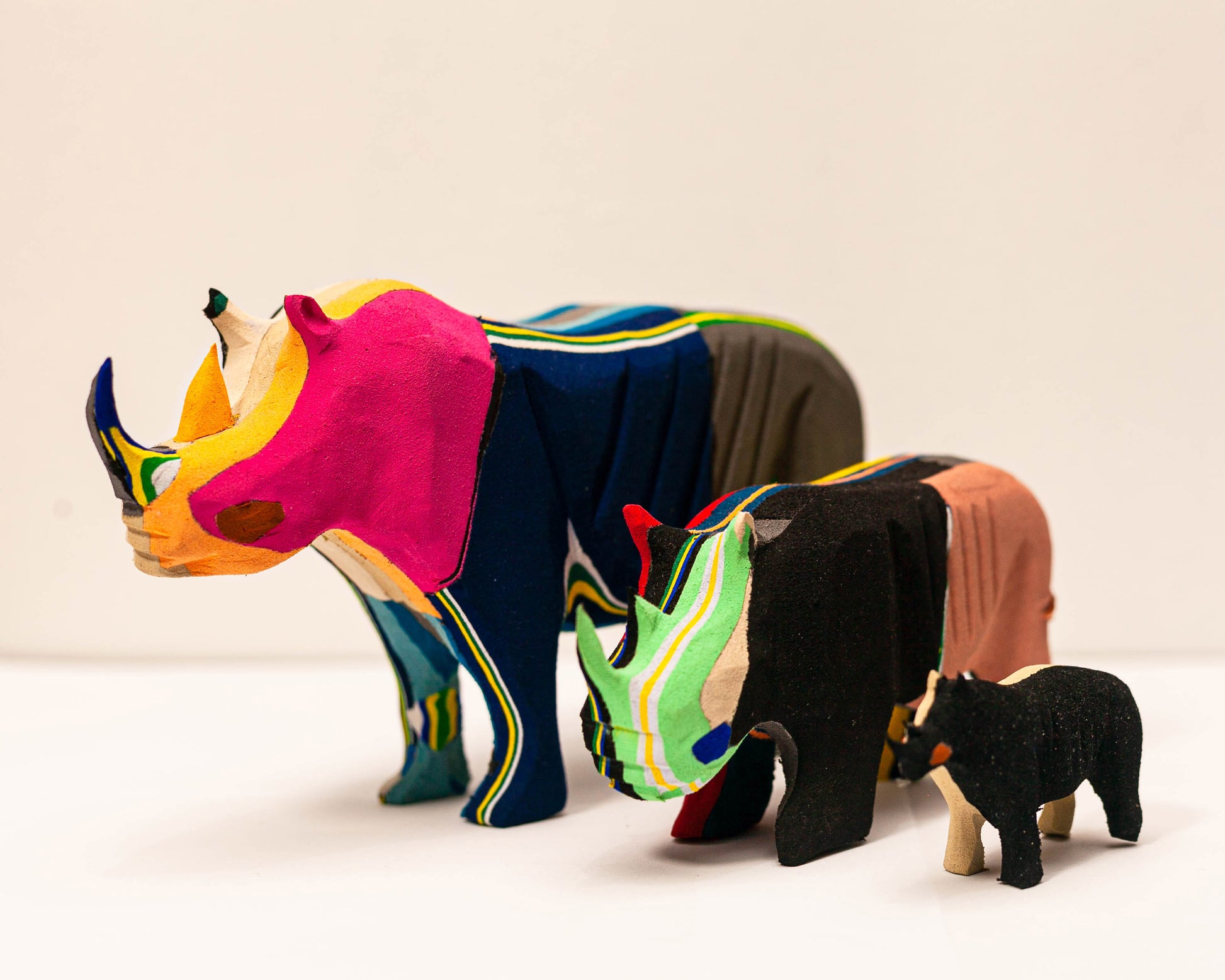 Handmade recycled flip flop rhino sculpture by RFFS Studio, Cape Town