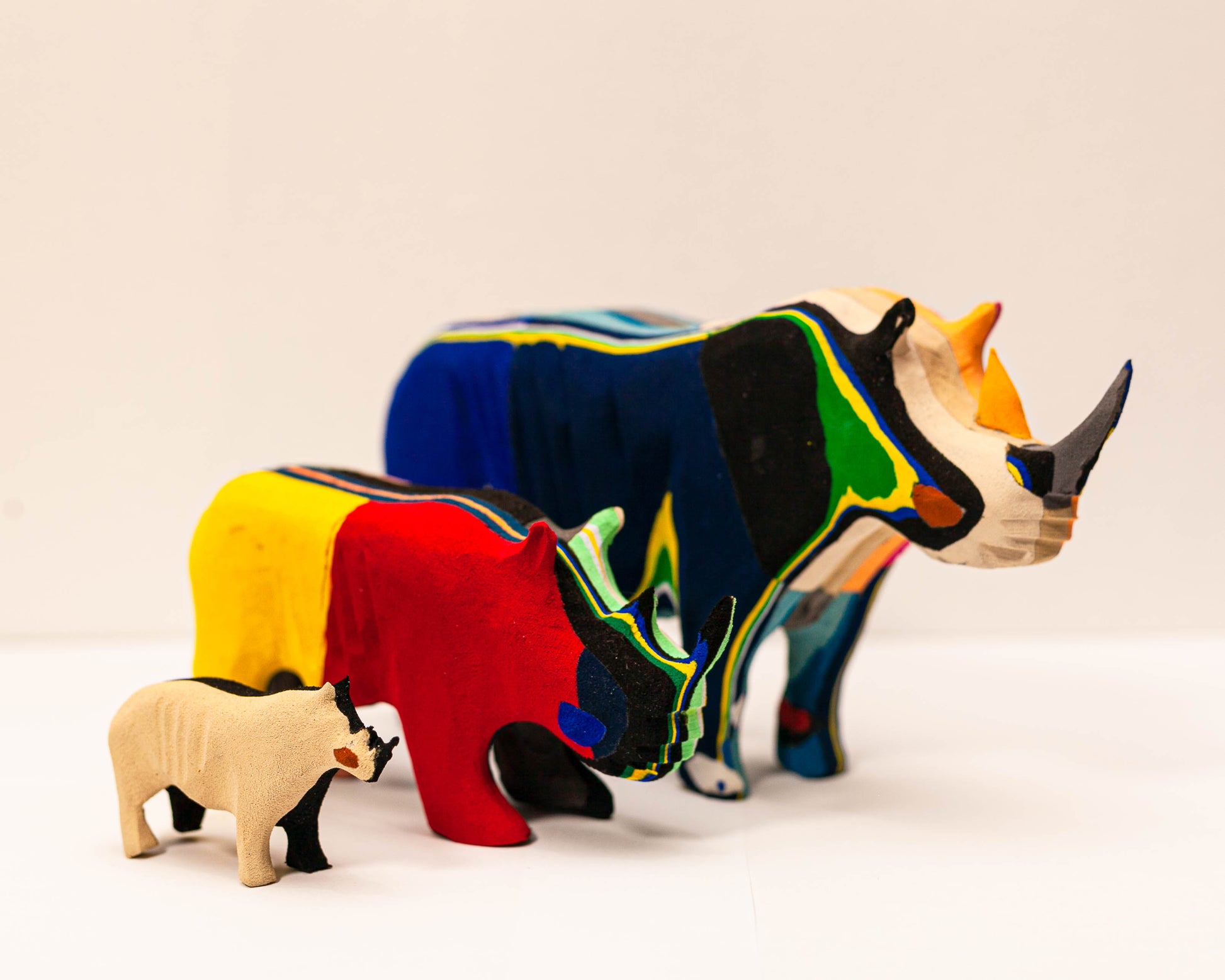 Handmade recycled flip flop rhino sculpture by RFFS Studio, Cape Town