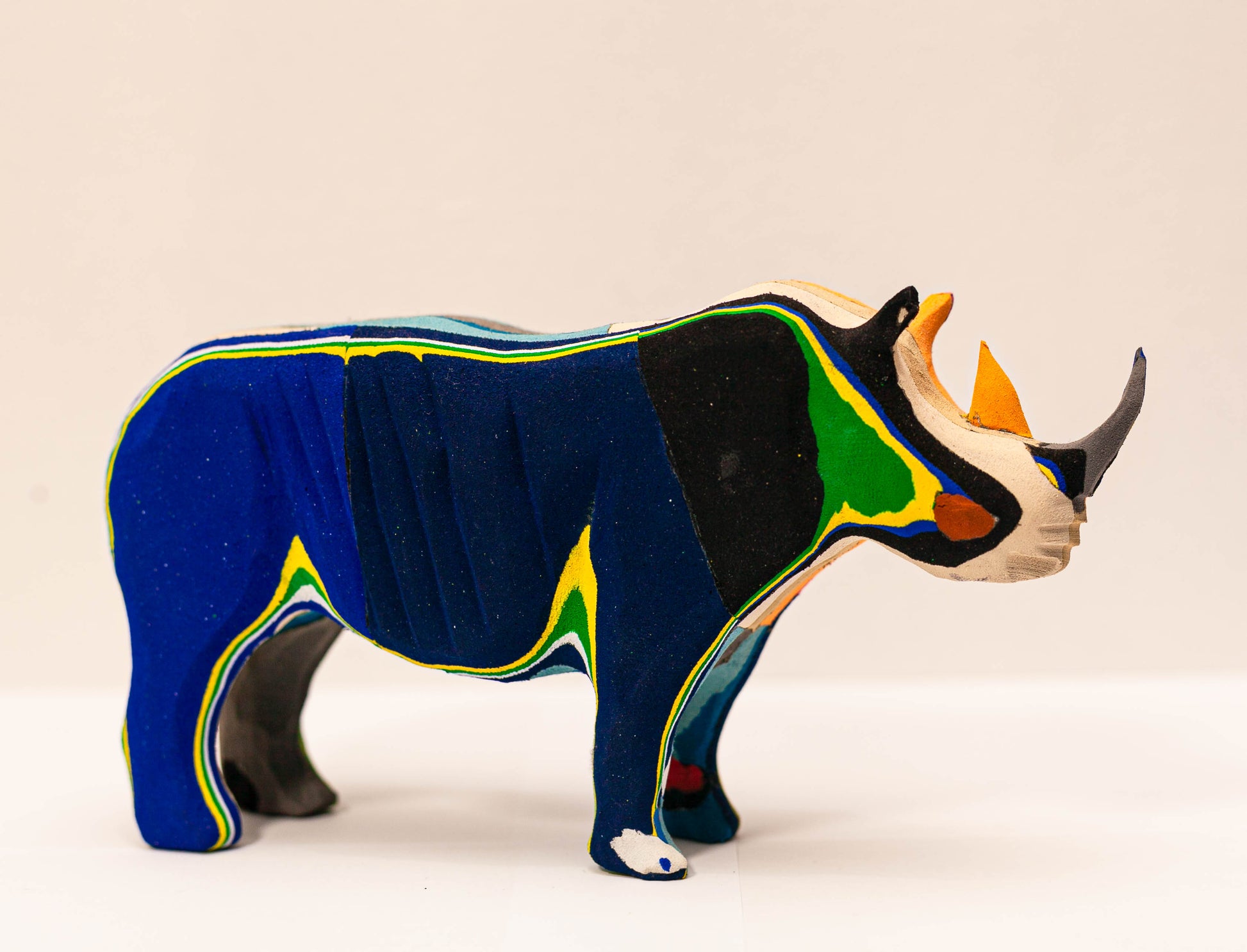 Handmade recycled flip flop rhino sculpture by RFFS Studio, Cape Town