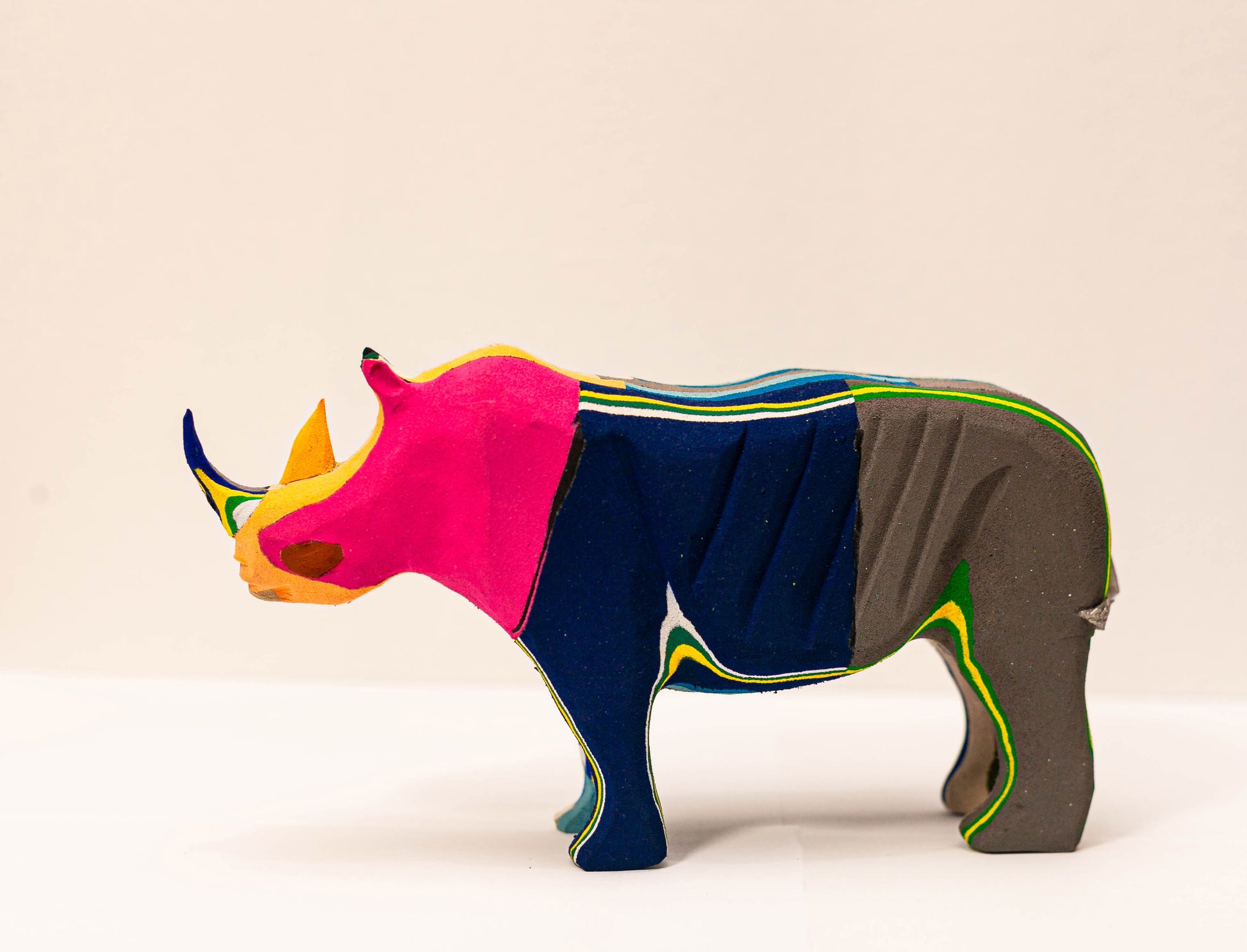 Handmade recycled flip flop rhino sculpture by RFFS Studio, Cape Town