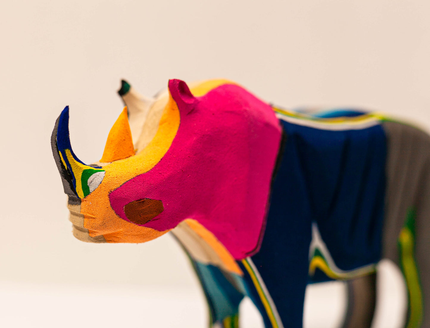 Handmade recycled flip flop rhino sculpture by RFFS Studio, Cape Town