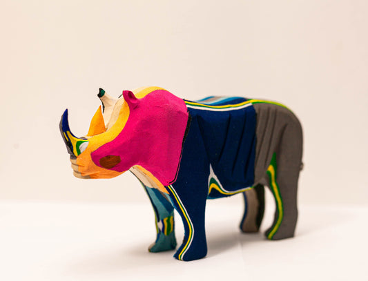 Handmade recycled flip flop rhino sculpture by RFFS Studio, Cape Town