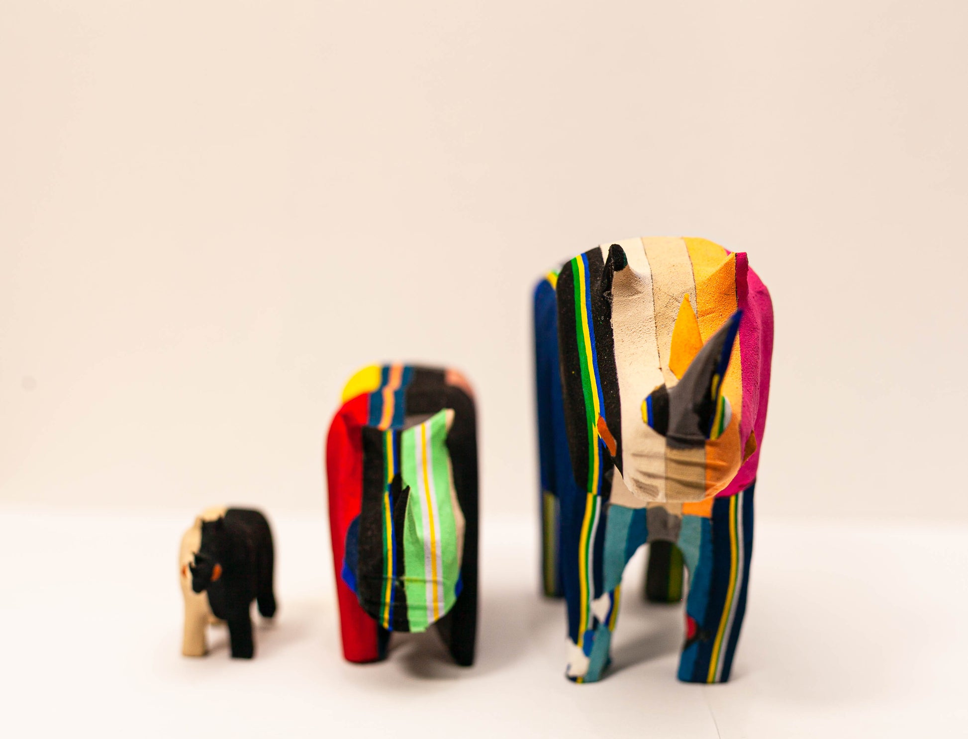 Handmade recycled flip flop rhino sculpture by RFFS Studio, Cape Town