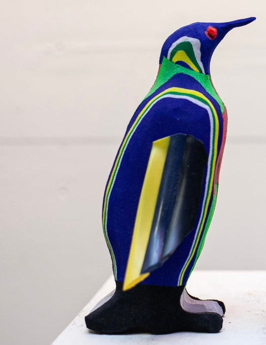 Small recycled flip flop penguin sculpture handmade by RFFS Studio, Cape Town